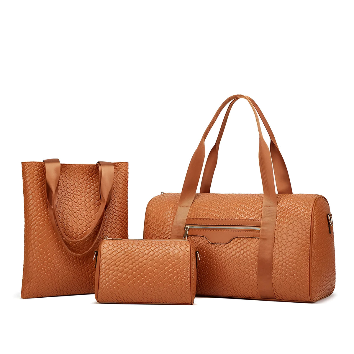 Solid colour PU weave shoulder sports bag with 36-55L capacity for business travel and gym use