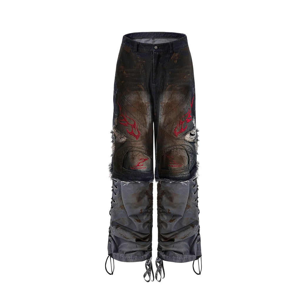 Men's retro jeans with detachable trouser legs showing mid-high waist and wide leg design