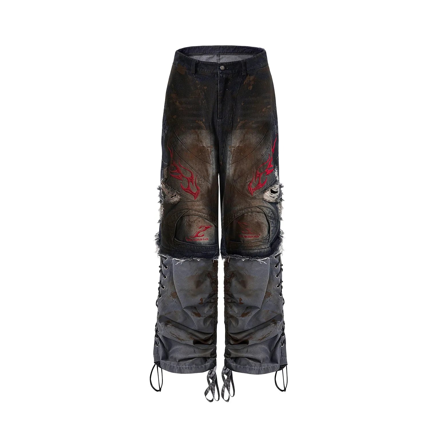 Men's retro jeans with detachable trouser legs showing mid-high waist and wide leg design