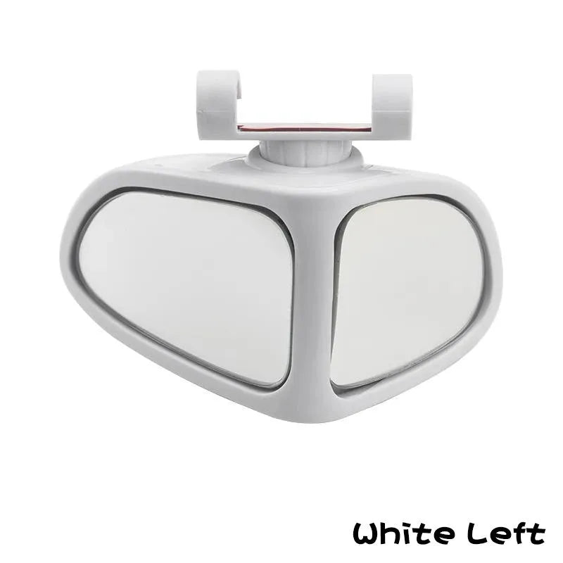 A pair of small, round, adjustable wide-angle car auxiliary mirrors on a black ABS plastic shell.