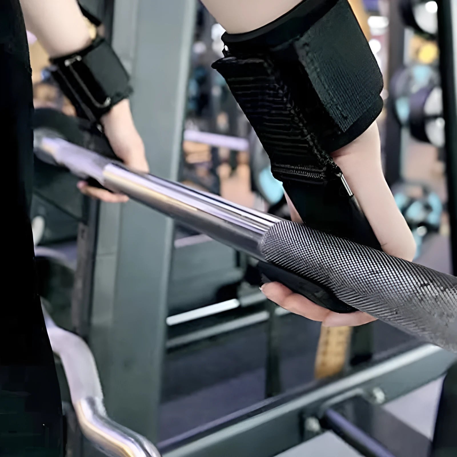 Black fitness wrist strap with hook for pull-up training and wrist support