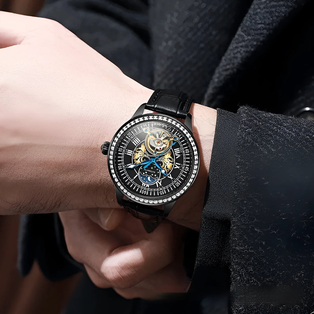 Men's waterproof stainless steel watch with round dial and butterfly buckle in multiple colour options