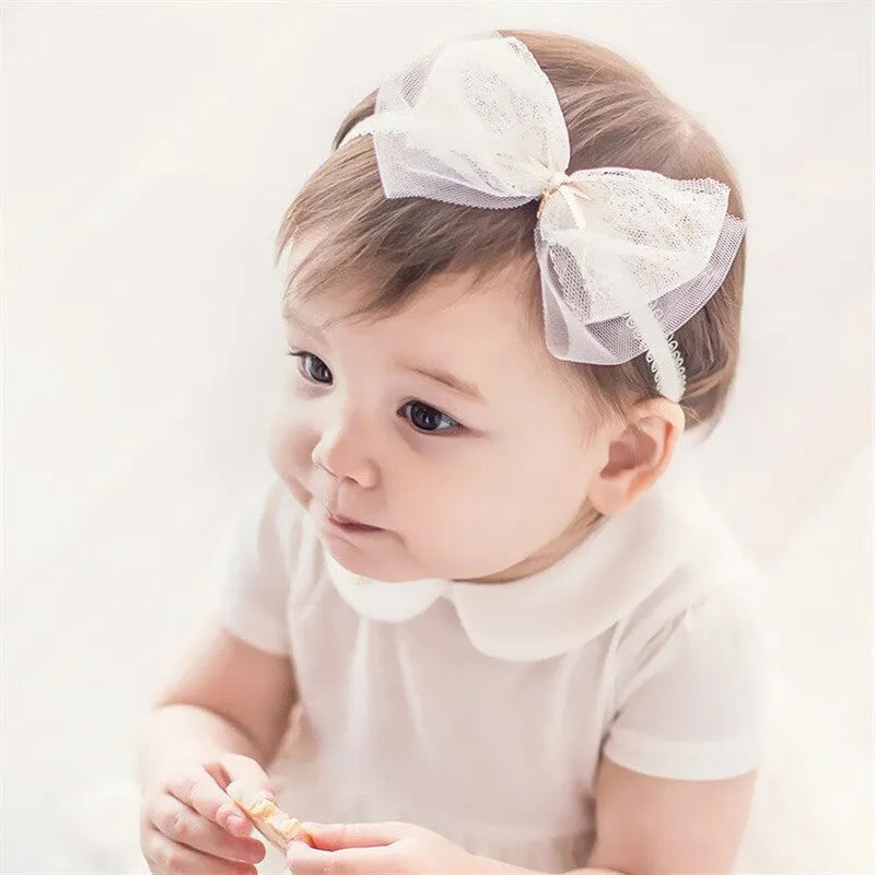 Baby girls cute bow-knot headband with lace floral design elastic non-toxic 8-22 inches