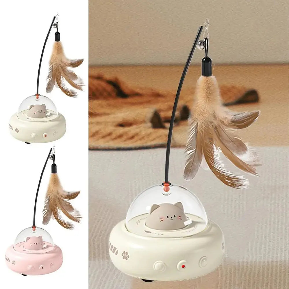 Electric interactive cat toy with feathers, 360 red light, rechargeable USB, 11.5x11x28cm, Pink or White