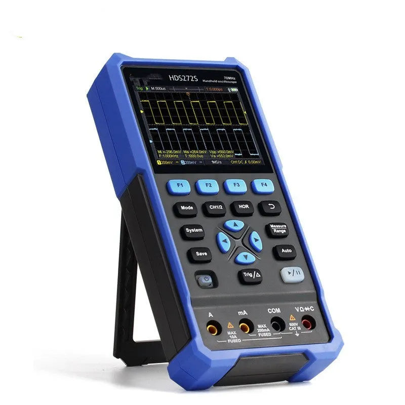 Handheld digital oscilloscope for automotive diagnostics with compact dimensions