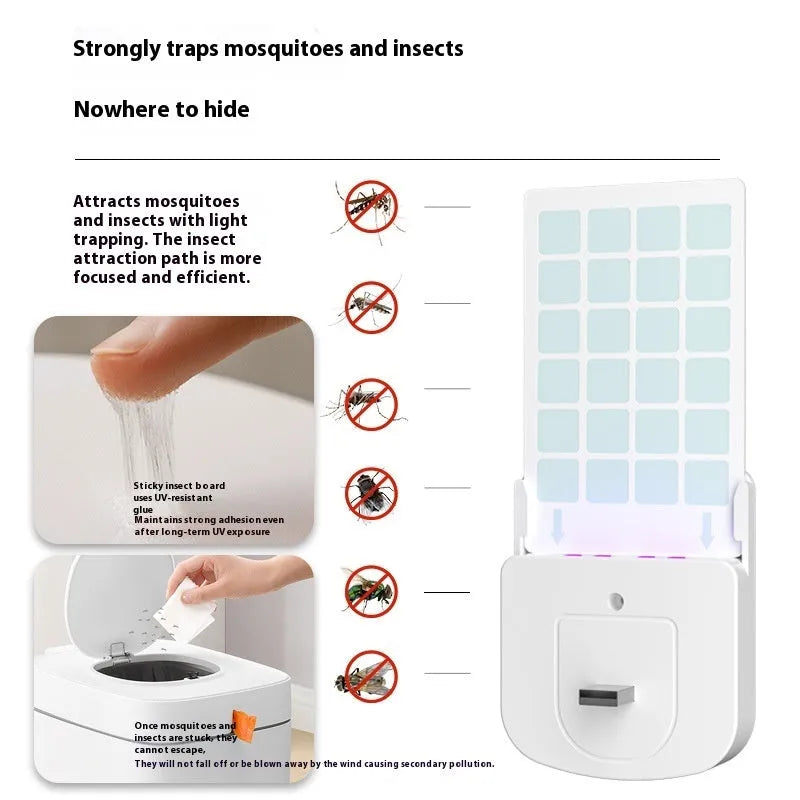 UV LED mosquito killer lamp with ABS shell, USB plug-in and five adhesive boards, 80x36x95mm