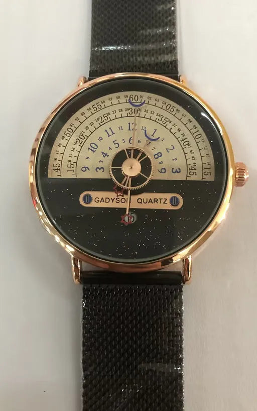 Men's gold and silver 40mm sports quartz watch with leather or steel strap