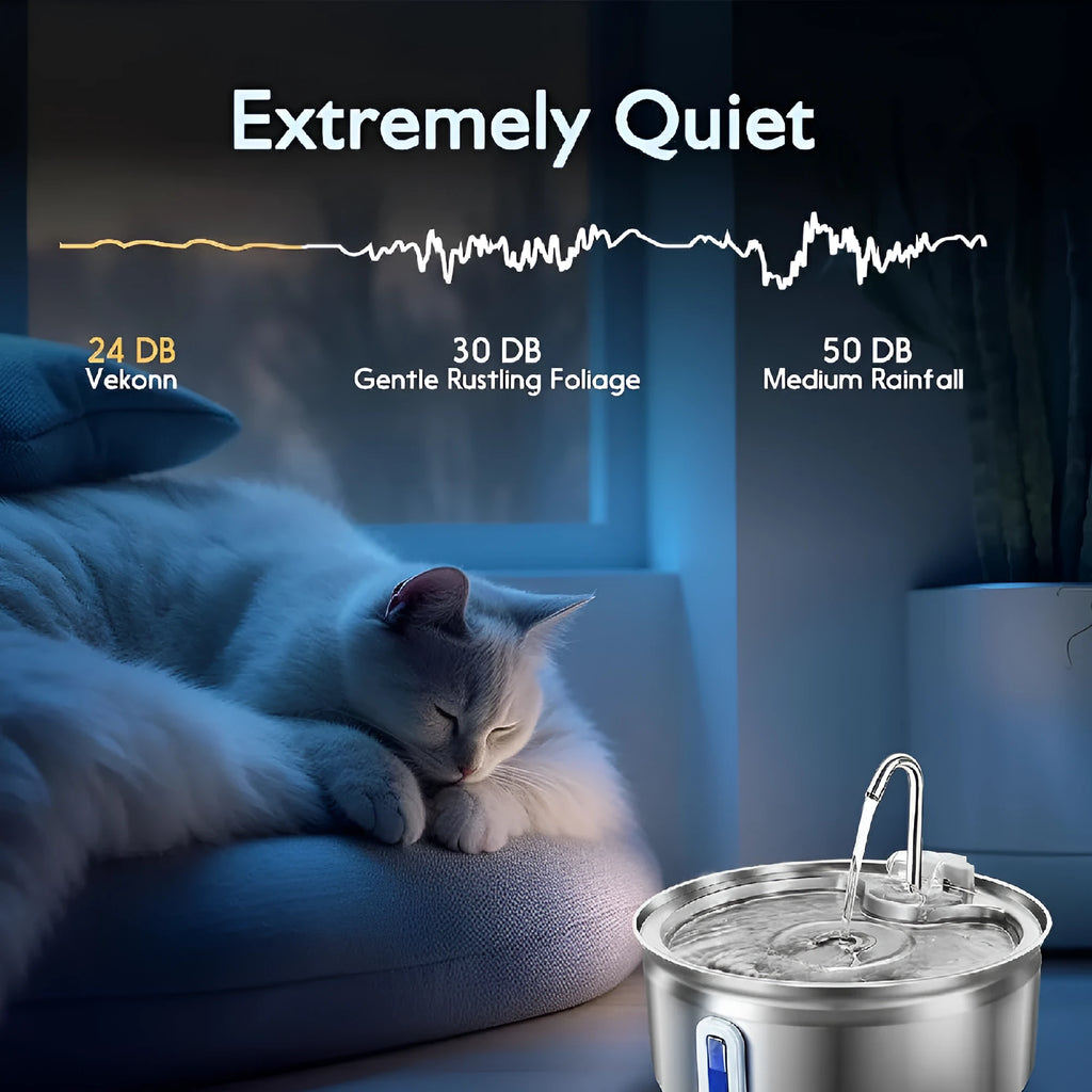 Smart pet water dispenser with stainless steel faucet and transparent window, 3.2L capacity