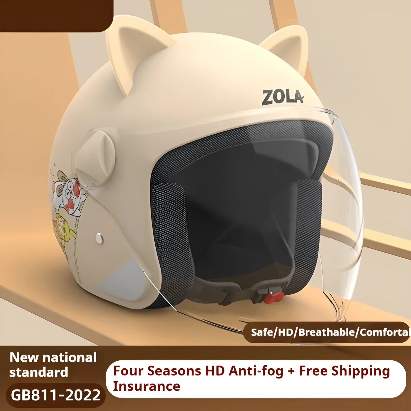 Winter cycling helmet with attached scarf and anti-fog visor shown in blue colour.