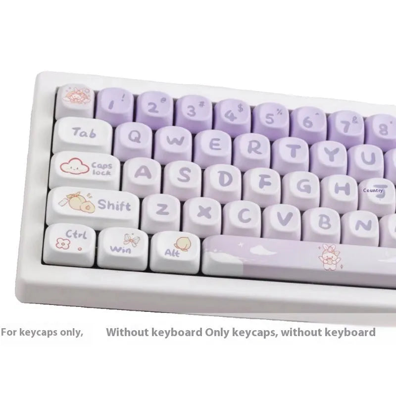 Set of purple gradient keycaps with rabbit design for mechanical keyboards.