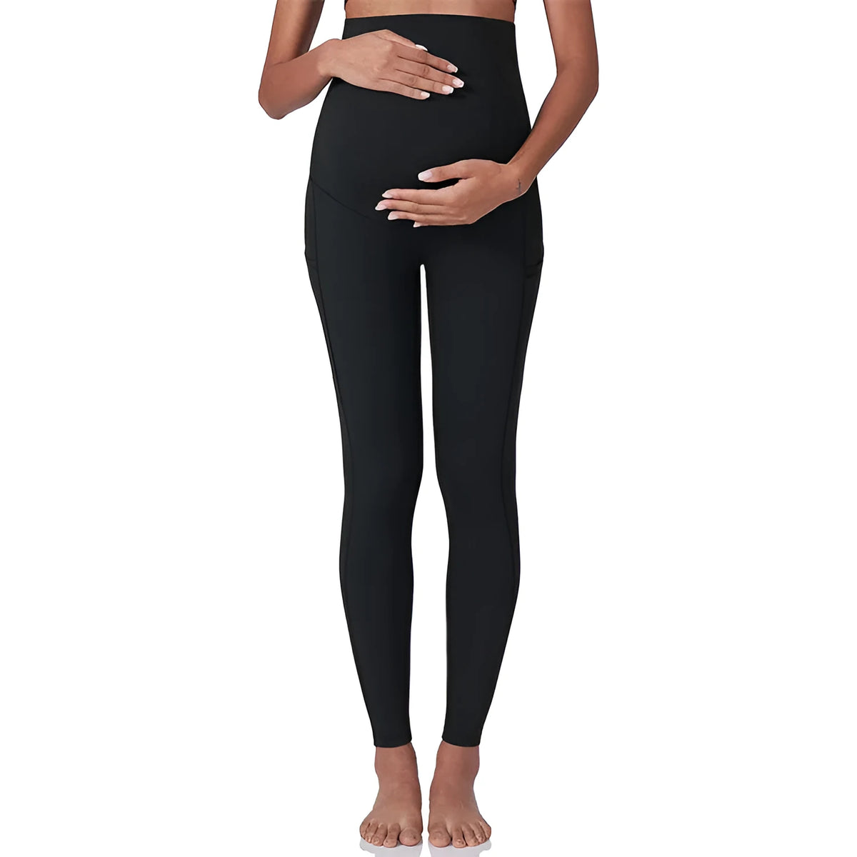 Antenatal yoga workout exercise pants in black with high elasticity and abdominal support for maternity