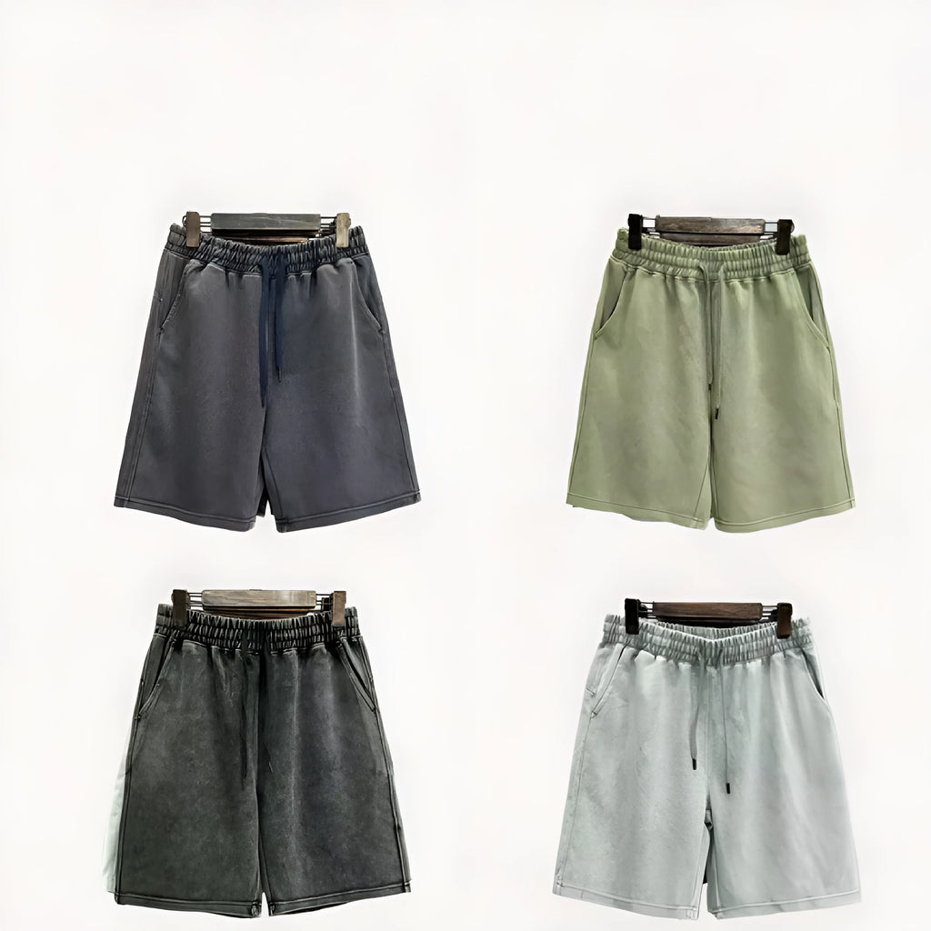 Men's distressed cotton casual shorts in loose straight-leg fit