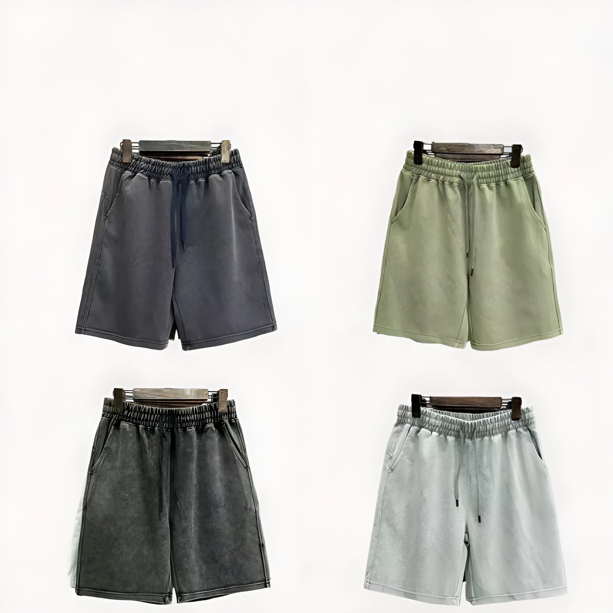 Men's distressed cotton casual shorts in loose straight-leg fit