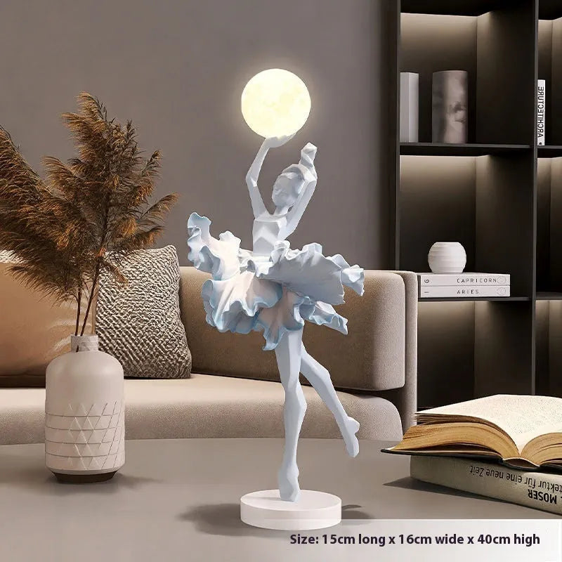 Small modern resin night lamp ornament with USB charging cable in black gold, white, pink, or light blue.