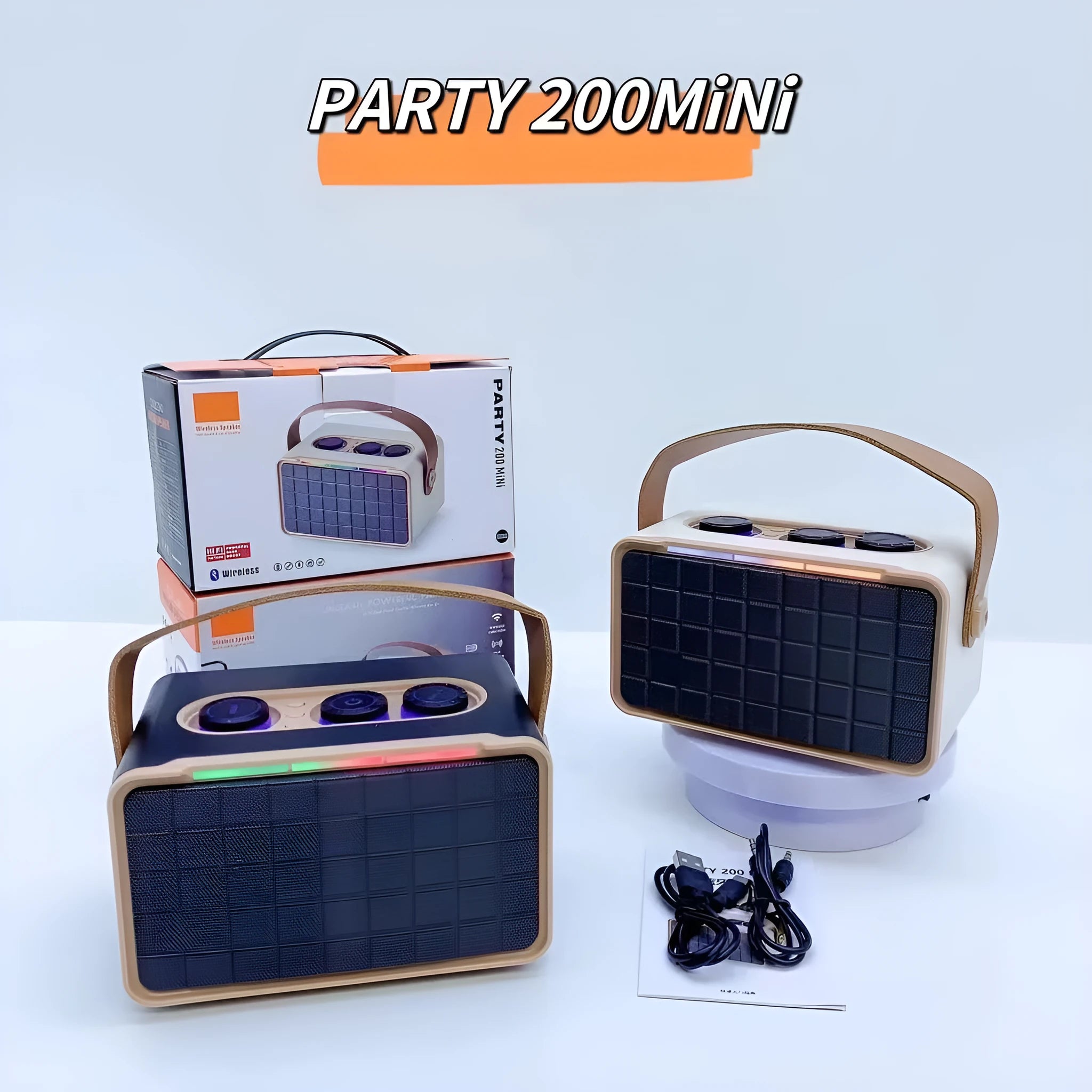 Portable outdoor Bluetooth speaker with RGB dual drivers in black, 160x97x92mm