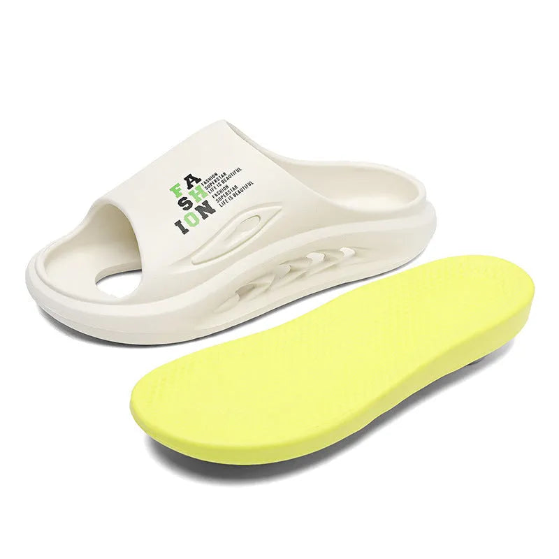Men's colour block EVA slippers with thick soles in black, grey, or white and green colour options
