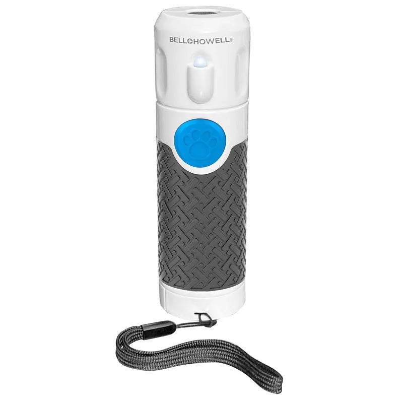 White handheld ultrasonic dog bark control trainer device on a plain background.