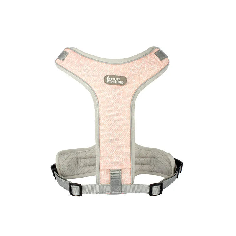 Nylon dog chest strap vest style harness in pink marble colour for small to large dogs
