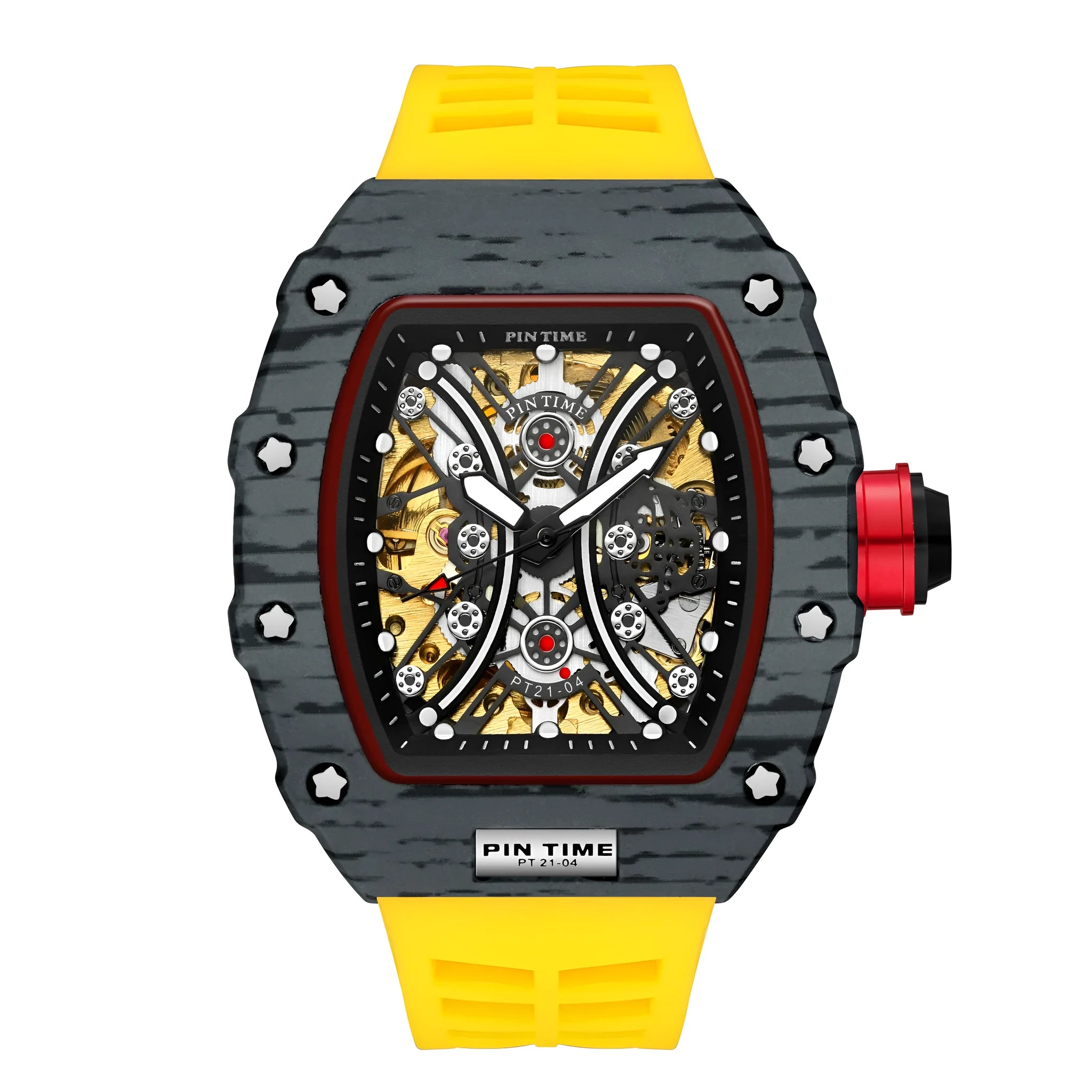 Automatic mechanical men's watch with calendar, 37mm dial, silicone strap, and stainless steel buckle