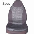 Black quilted automotive seat cover made of PU and polyester with plastic hooks.
