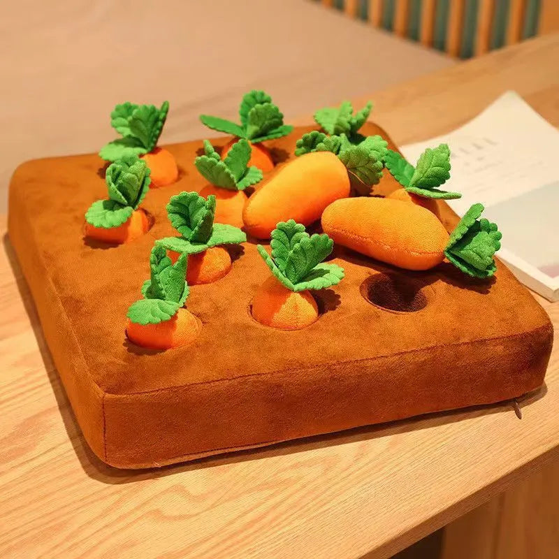 Orange carrot plush toy snuffle mat for dogs and cats with PP cotton filling, 35cm by 35cm, non-slip base