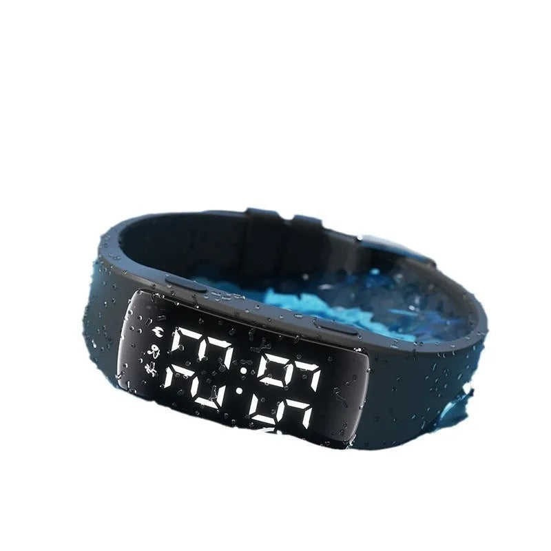 Smart vibration alarm waterproof watch with LED display and silicone strap in multiple colour options