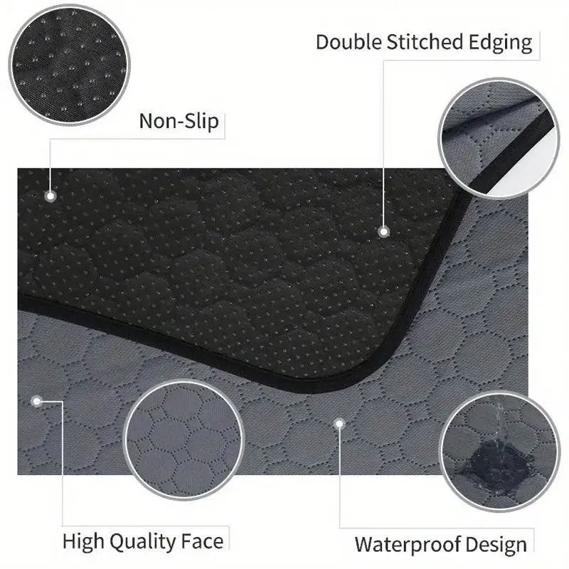 Grey and tan washable dog pee pads measuring 18x24 inches with triple-stitch binding