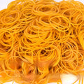 Bulk pack of assorted yellow rubber bands in sizes from 16mm to 70mm diameter
