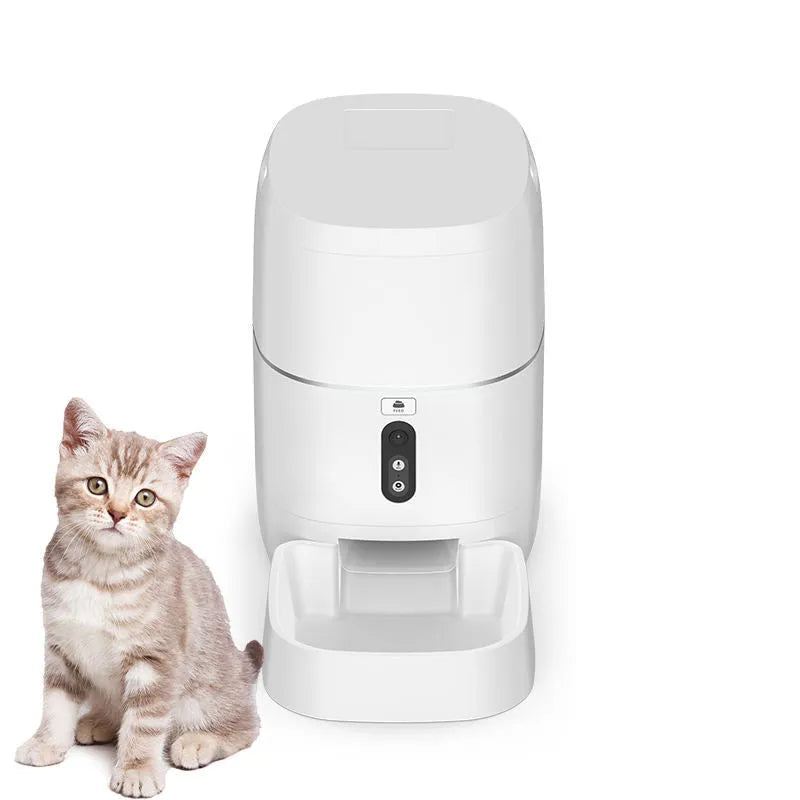 White ABS smart pet automatic feeder and water feeder, voice or video version, 220V US, 207 x 207 x 339 mm
