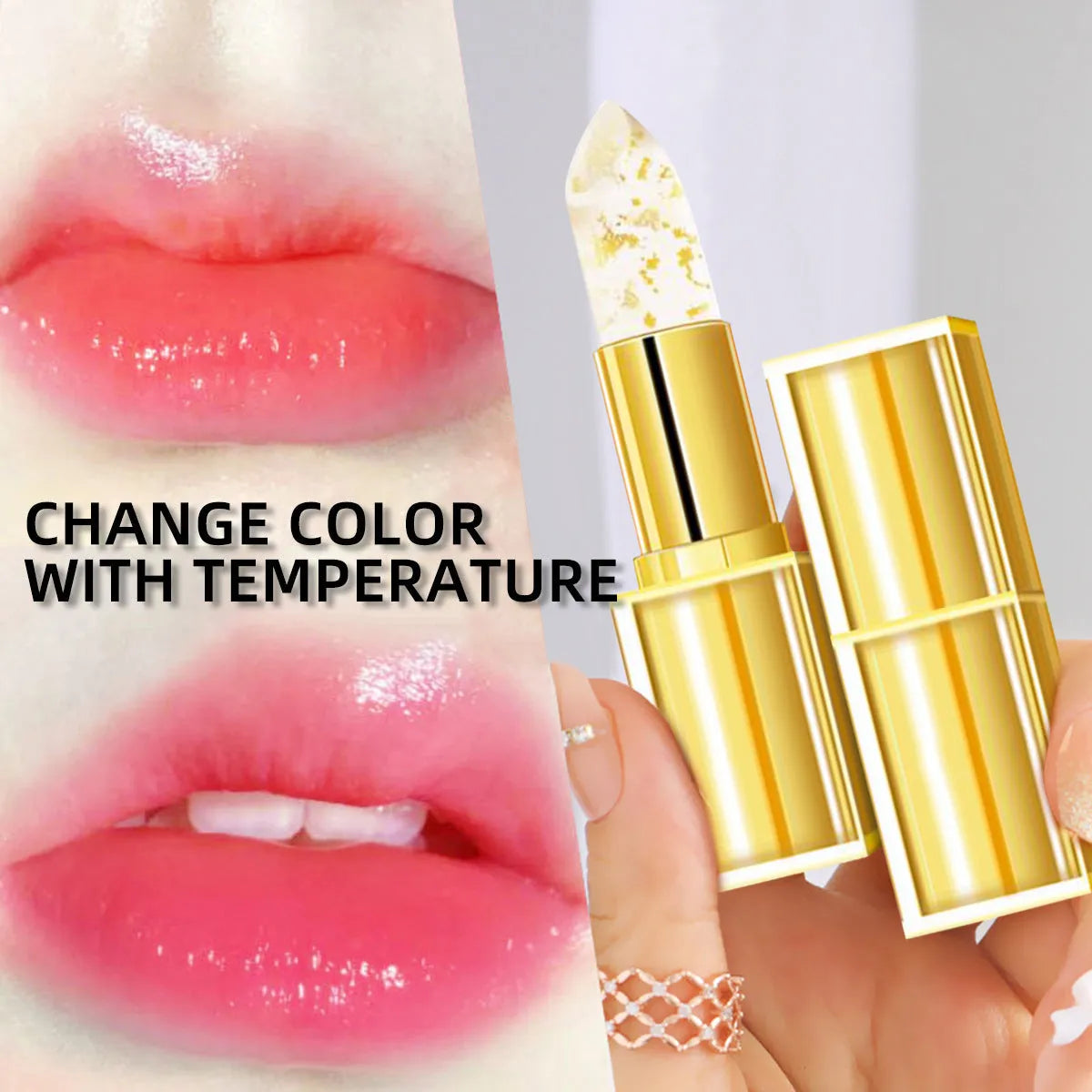 Anti-smudge colour-changing lipstick with warm gilding effect in 3.5g size