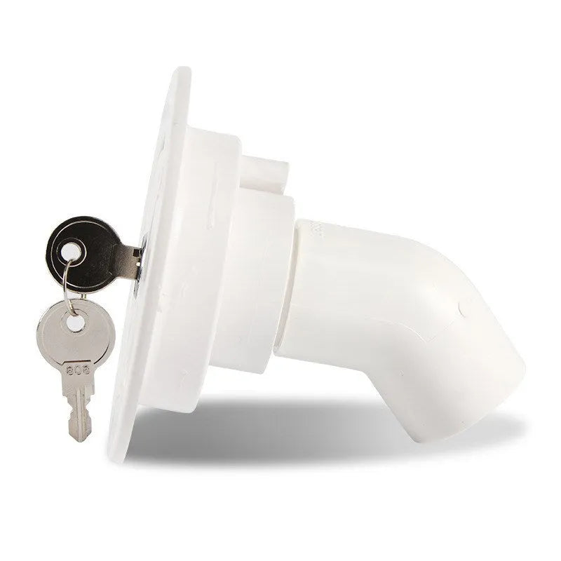 White RV gravity water filling port with 80mm hole size and 38mm inner pipe diameter