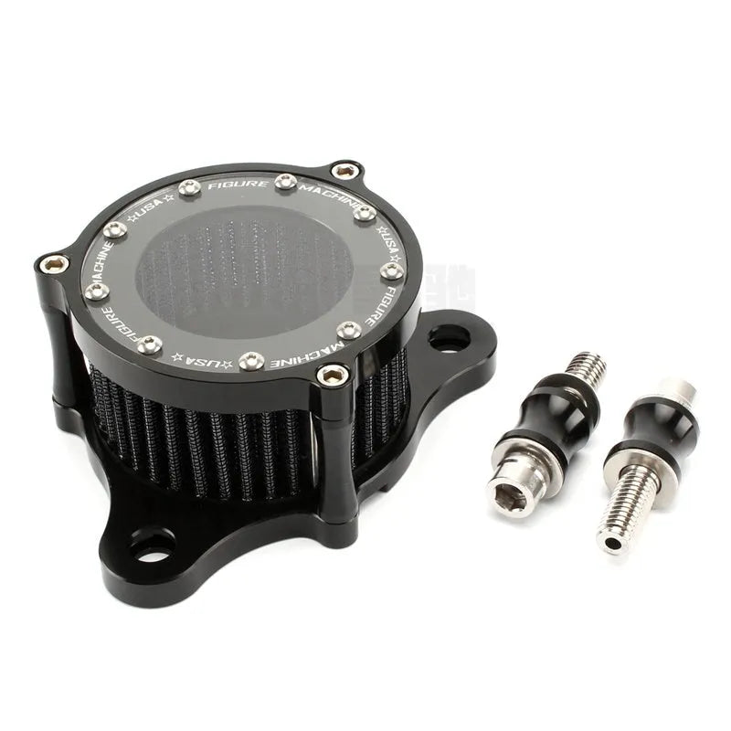 Harley-Davidson retro air filter with CNC aluminium housing and transparent glass cover