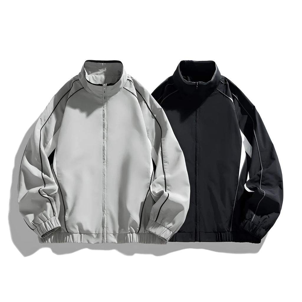 Men's loose fit polyester windproof coat in solid colour for spring autumn, shown in 1572 Amber Black