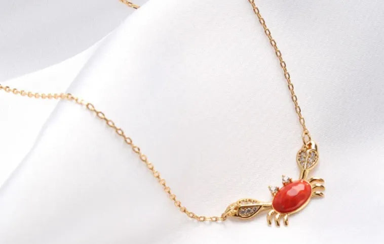 Red crab clavicle chain necklace in alloy with ocean pattern and 21cm to 50cm circumference