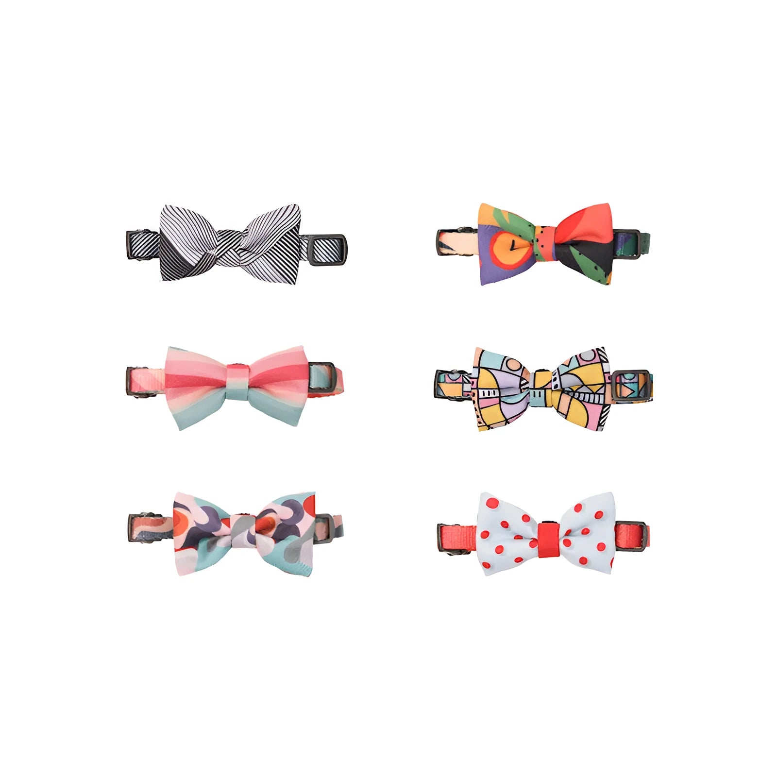 Cotton cat collar with bow tie in beast color block pattern