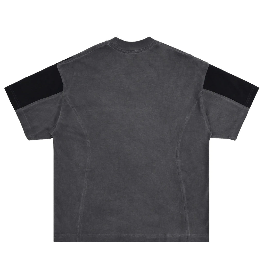 American Patchwork retro distressed men's grey cotton T-shirt with contrast letter print