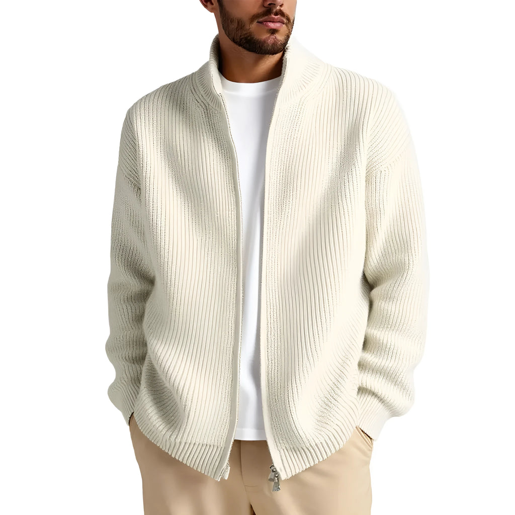 Men's loose V-neck cardigan sweater in grey colour showing casual fit