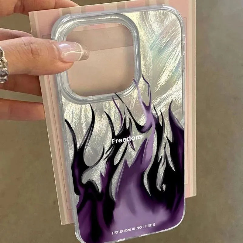 iPhone silicone protective case showing flame design in blue and red colour variations