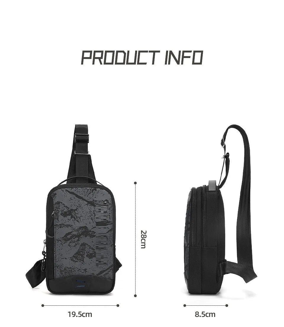 Casual black TPU camouflage pattern chest bag with single shoulder strap and soft handle
