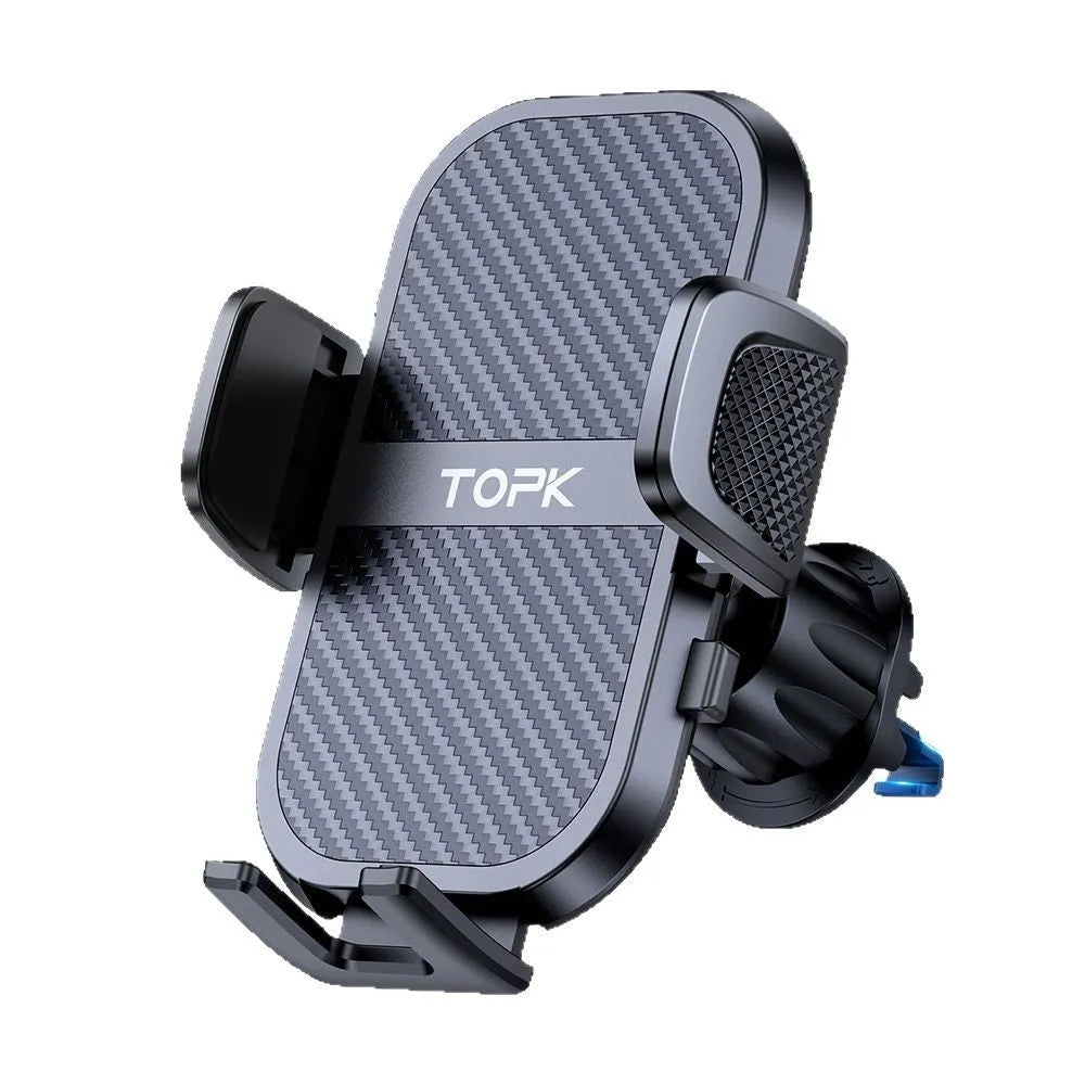 TOPKD46 car phone holder showing multiple bracket styles for dashboard, vent, and windshield installation
