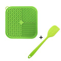 Blue silicone dog lick mat with suction cups on back, textured surface for slow feeding