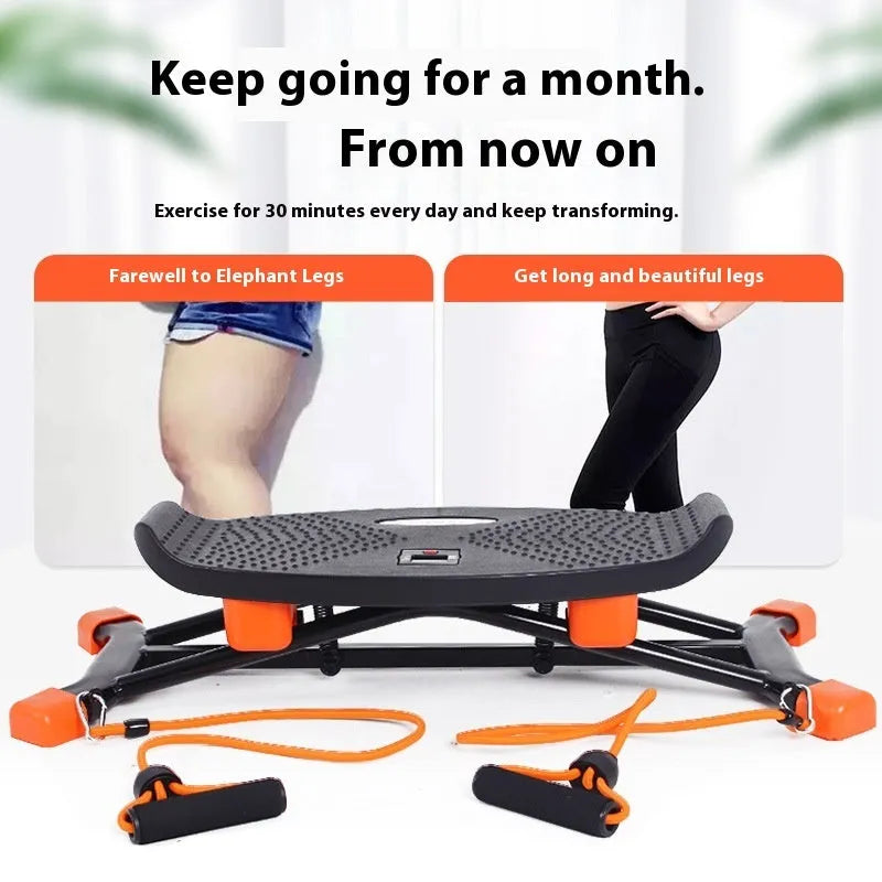 Black JS101A mini indoor fitness skiing machine with elastic hand straps.