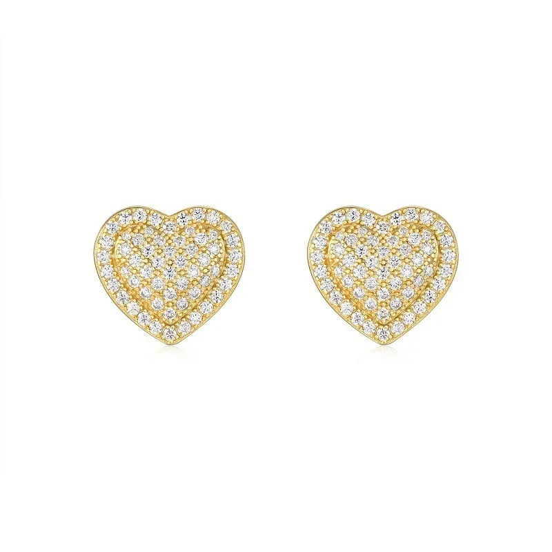 Gold-plated S925 silver stud earrings with a heart-shaped moissanite stone.