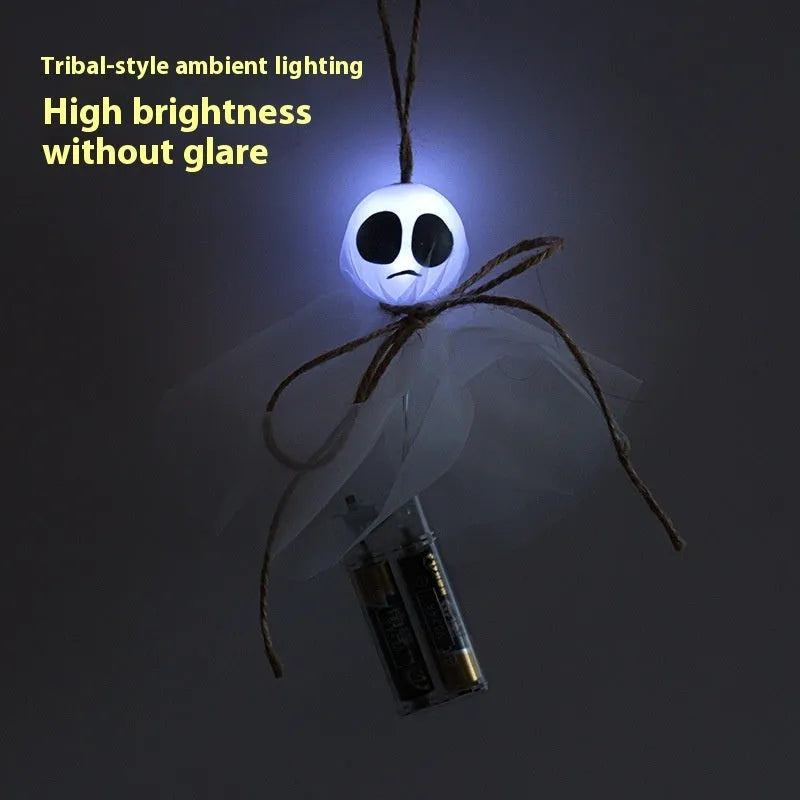 Halloween battery-powered LED light chain with ghost-shaped multicolour lights on flexible PVC cable