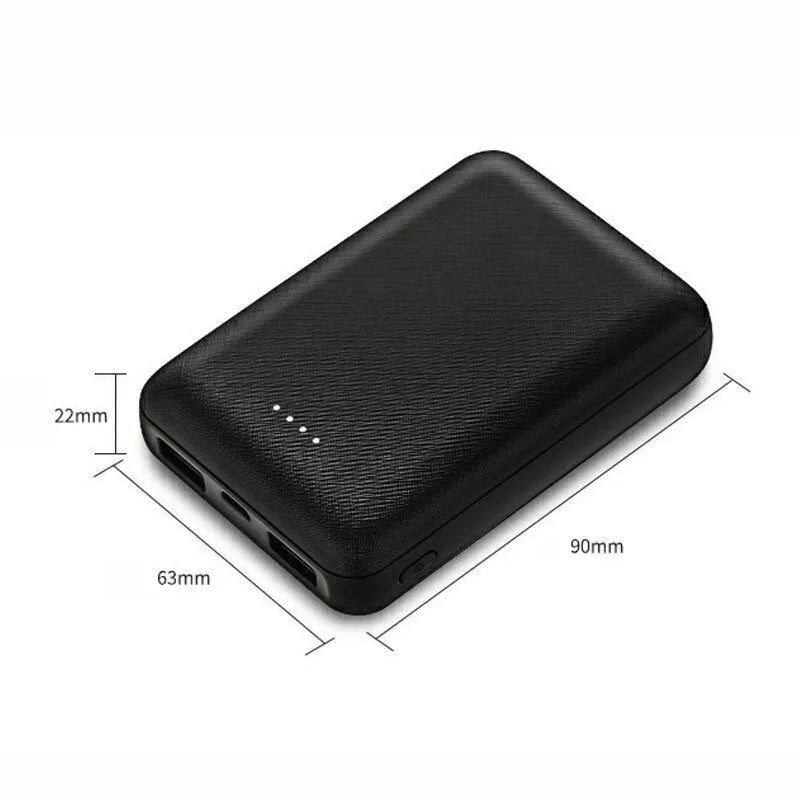 Ultra-thin 10,000mAh power bank with multi-USB ports in black or white
