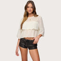 Women's Milky White chiffon T-shirt with batwing sleeves, short length pullover style