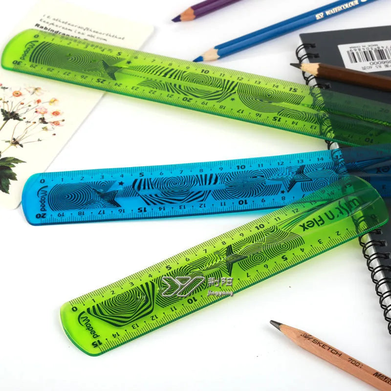 30cm soft plastic ruler in blue, pink, and green colours with clear double-sided scale