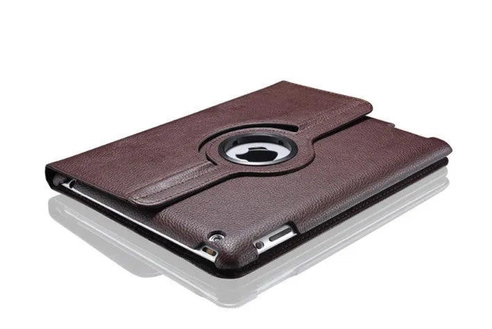 PU leather iPad case with clam shell design showing magnetic sleep function compatibility with multiple iPad models