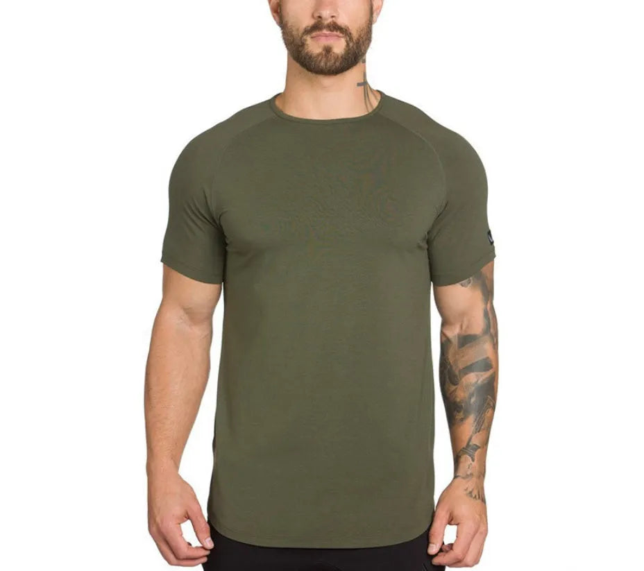 Mens plain gym shirt in cotton spandex blend with letter printing option