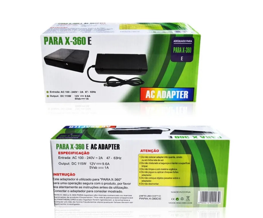 Black Microsoft XBOX360E power adapter with cable for 220V domestic use
